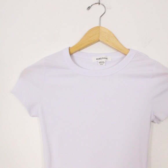 *Rebel Sugar White Ribbed Tight Fit Short Sleeve T Shirt - Picture 3 of 6